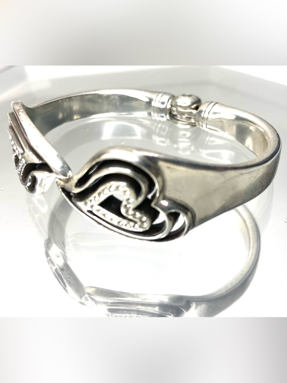 Brighton Silver Heart Motif Hinged Bangle with Crystal Accents - Picture 4 of 6